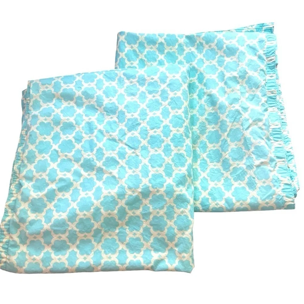 Donna Lee Design Studio Lattice Pocket Rod Curtains 100% Cotton Tiffany Blue